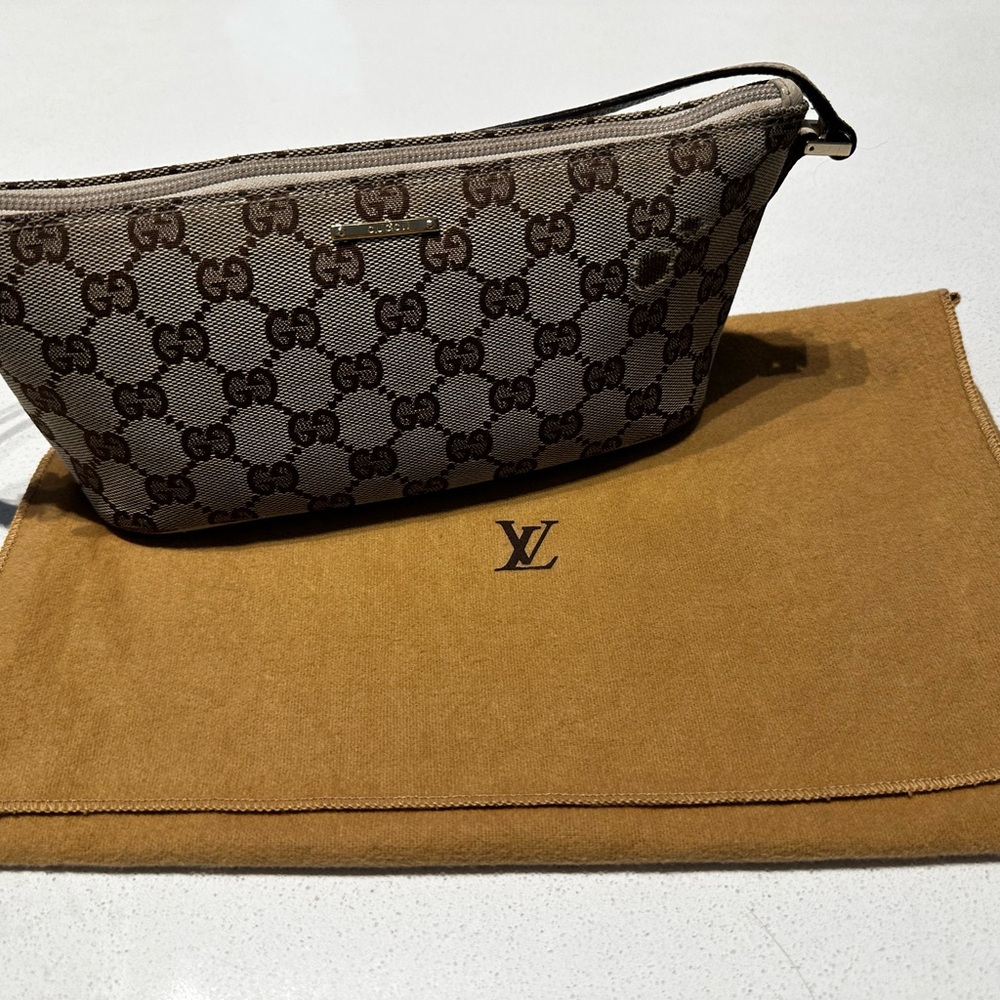 Gucci Beige & Brown GG Canvas Mini Pouch